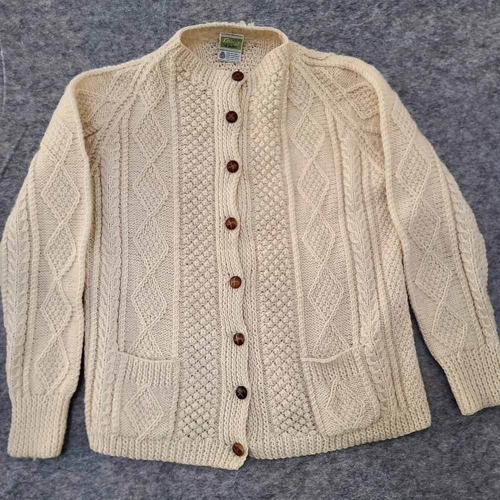 Vintage Kennedy of Ardara Ireland Cable Hand Knit Womens 100% Wool Sweater